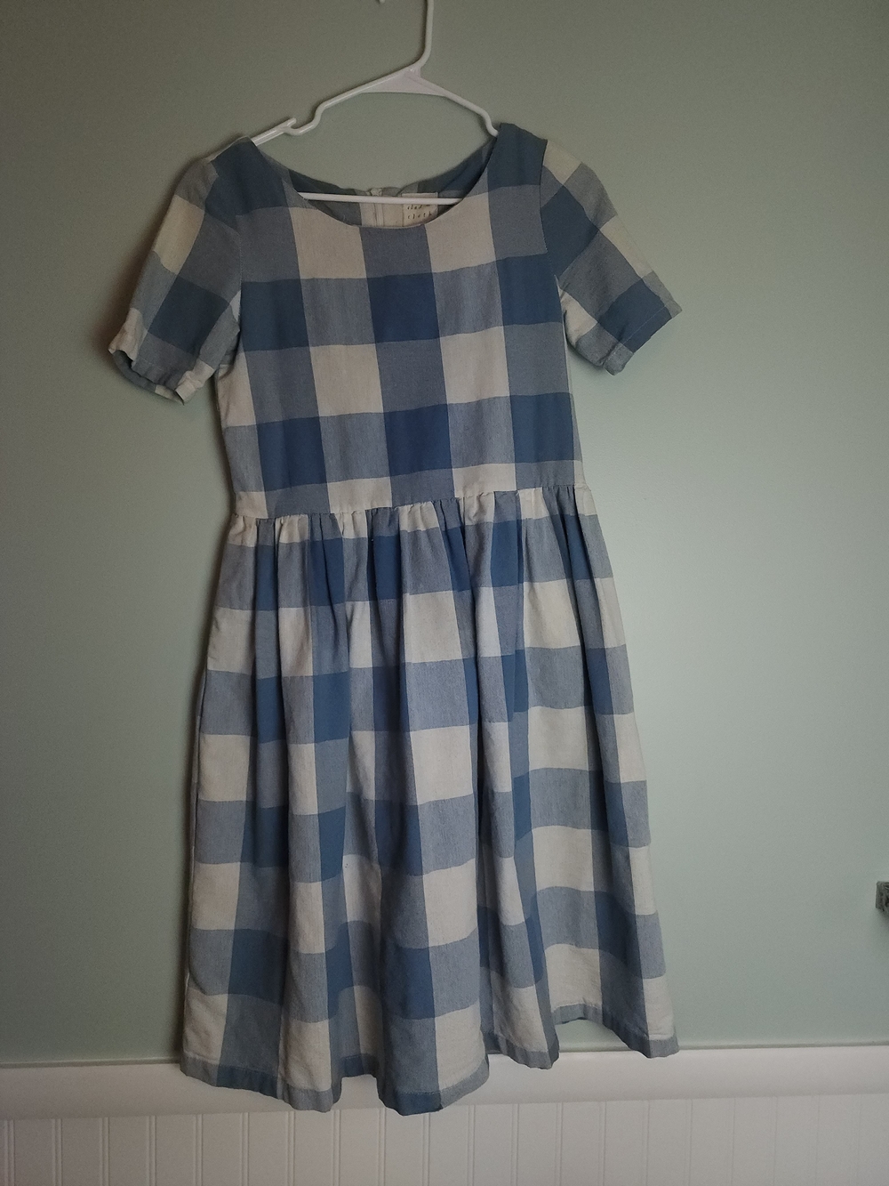Blue and White Gingham Midi Dress - Casual Short Sleeve